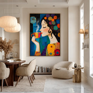 Morning Muse Textured Coffee Wall Art styled interior scene 2 | OILDECO