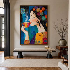 Morning Muse Textured Coffee Wall Art styled interior scene 3 | OILDECO