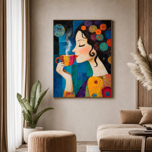 Morning Muse Textured Coffee Wall Art styled interior scene 6 | OILDECO