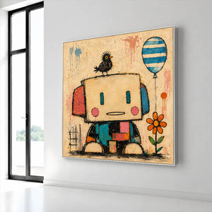 Patchwork Robot Folk Wall Art styled interior scene 6 | OILDECO