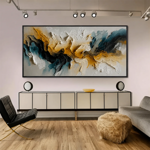 Teal Gold Rift Textured Wall Art styled interior scene 1 | OILDECO