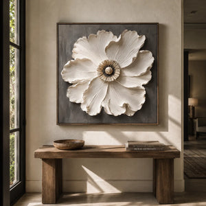 Ivory Bloom Floral Wall Art displayed above a sofa in a neutral interior | Oildeco