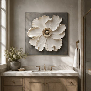 Ivory Bloom Floral Wall Art shown in a calm bedroom setting | Oildeco
