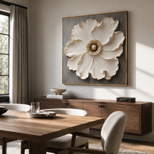 Ivory Bloom Floral Wall Art displayed in a bright dining room | Oildeco