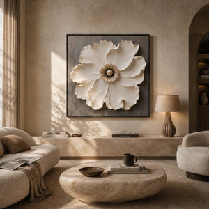 Ivory Bloom Floral Wall Art styled with minimal interior decor | Oildeco