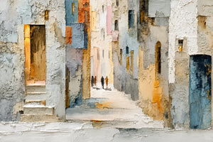 Sunlit Alley Textured Cityscape Wall Art artwork view | OILDECO