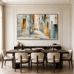 Sunlit Alley Textured Cityscape Wall Art styled interior scene 2 | OILDECO