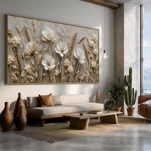 Ivory Meadow Relief Wall Art styled interior scene 1 | OILDECO