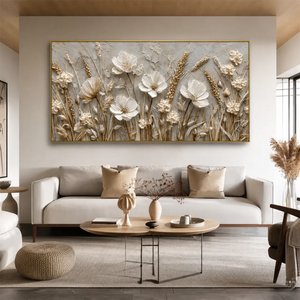 Ivory Meadow Relief Wall Art styled interior scene 2 | OILDECO