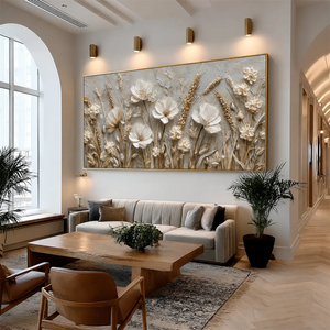 Ivory Meadow Relief Wall Art styled interior scene 3 | OILDECO