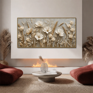 Ivory Meadow Relief Wall Art styled interior scene 4 | OILDECO