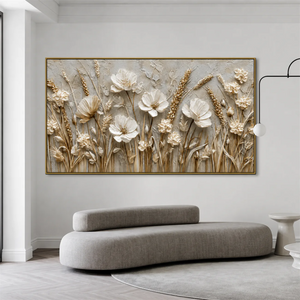 Ivory Meadow Relief Wall Art styled interior scene 5 | OILDECO