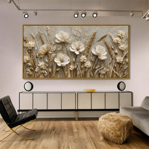 Ivory Meadow Relief Wall Art styled interior scene 6 | OILDECO