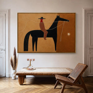 Ochre Lasso Rider Horse Wall Art styled interior scene 1 | OILDECO