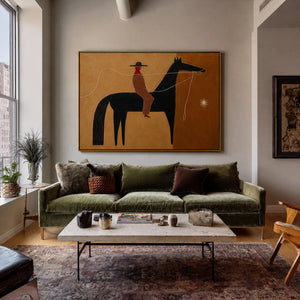 Ochre Lasso Rider Horse Wall Art styled interior scene 3 | OILDECO