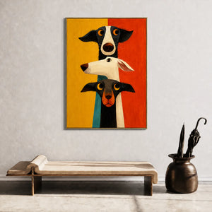 Colorblock Dog Trio Wall Art styled interior scene 2 | OILDECO