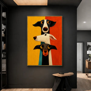 Colorblock Dog Trio Wall Art styled interior scene 3 | OILDECO