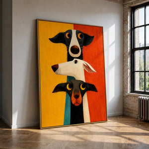 Colorblock Dog Trio Wall Art styled interior scene 5 | OILDECO