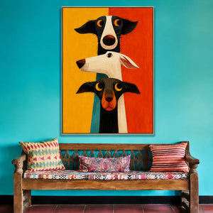 Colorblock Dog Trio Wall Art styled interior scene 6 | OILDECO