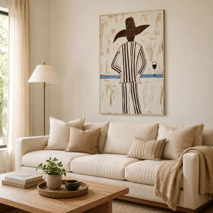Sun Hat Figure Wall Art styled in a contemporary entryway | Oildeco