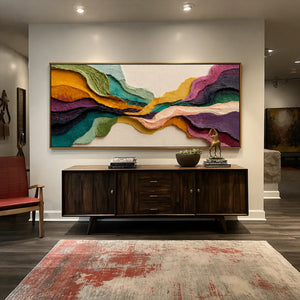 Chromatic Tides Textured Wall Art styled interior scene 2 | OILDECO