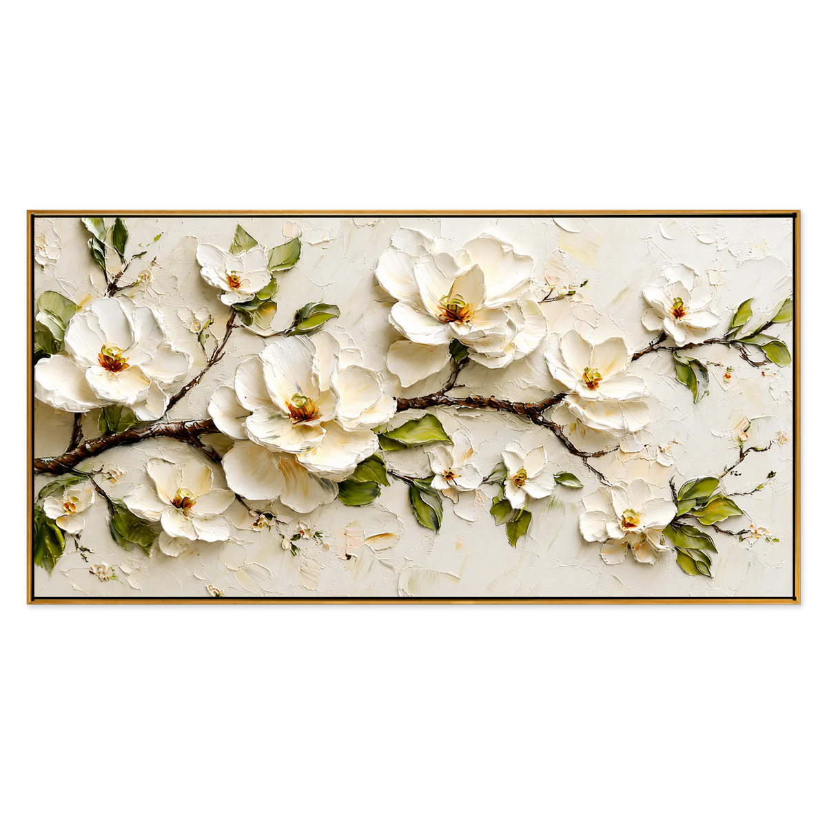 Ivory Magnolia Branch Textured Wall Art
