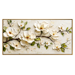 Ivory Magnolia Branch Textured Wall Art | OILDECO