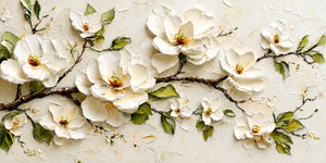 Ivory Magnolia Branch Textured Wall Art artwork view | OILDECO