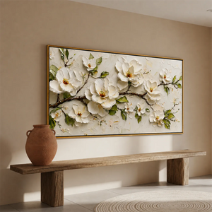 Ivory Magnolia Branch Textured Wall Art styled interior scene 3 | OILDECO