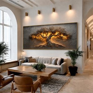 Golden Olive Tree Panoramic Wall Art styled interior scene 2 | OILDECO