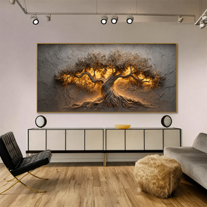 Golden Olive Tree Panoramic Wall Art styled interior scene 3 | OILDECO
