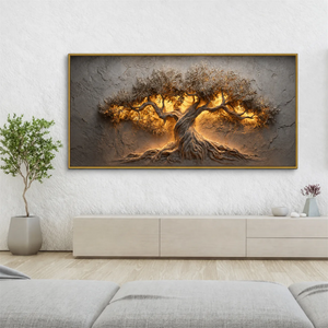 Golden Olive Tree Panoramic Wall Art styled interior scene 4 | OILDECO