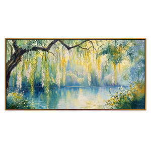 Sunlit Willow Lake Panoramic Wall Art | OILDECO