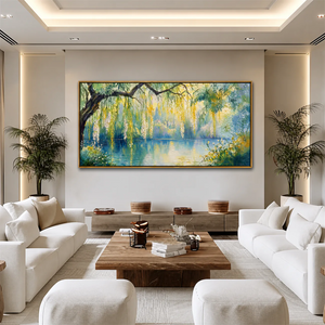 Sunlit Willow Lake Panoramic Wall Art styled interior scene 4 | OILDECO