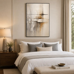 Quiet Cross Abstract Wall Art styled in a modern living room | Oildeco