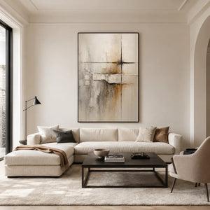 Quiet Cross Abstract Wall Art displayed above a sofa in a neutral interior | Oildeco