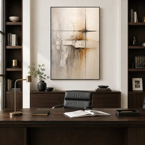 Quiet Cross Abstract Wall Art shown in a quiet home office | Oildeco