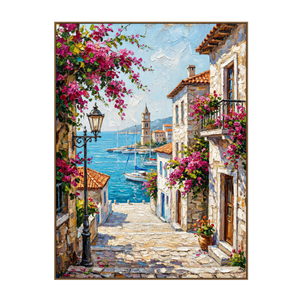 Bougainvillea Harbor Cityscape Wall Art | OILDECO