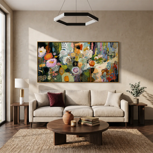 Garden Tapestry Panoramic Wall Art styled interior scene 2 | OILDECO