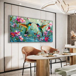 Blossom Flight Hummingbird Wall Art styled interior scene 1 | OILDECO