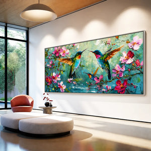 Blossom Flight Hummingbird Wall Art styled interior scene 3 | OILDECO