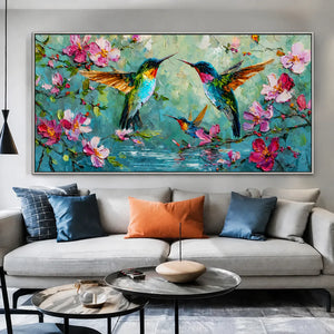Blossom Flight Hummingbird Wall Art styled interior scene 4 | OILDECO