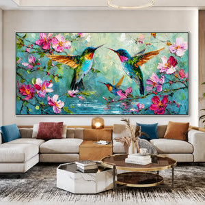 Blossom Flight Hummingbird Wall Art styled interior scene 6 | OILDECO