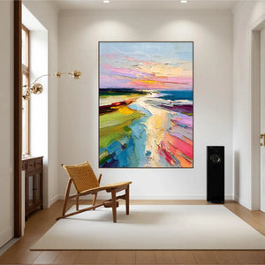 Pastel Coastline Textured Wall Art styled interior scene 1 | OILDECO
