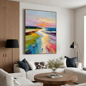 Pastel Coastline Textured Wall Art styled interior scene 2 | OILDECO