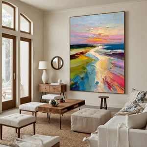 Pastel Coastline Textured Wall Art styled interior scene 3 | OILDECO