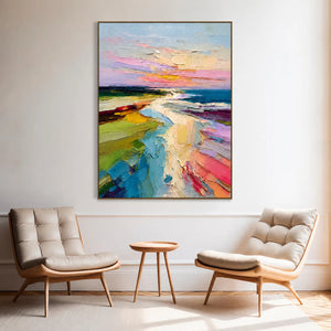 Pastel Coastline Textured Wall Art styled interior scene 5 | OILDECO