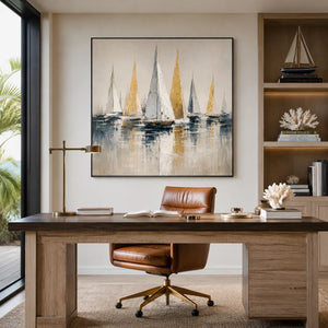 Golden Sails Ocean Wall Art styled with minimal interior decor | Oildeco