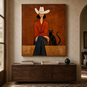 Desert Muse Figure Wall Art displayed above an entryway console | OILDECO