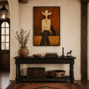 Desert Muse Figure Wall Art displayed above a sofa in a neutral interior | Oildeco